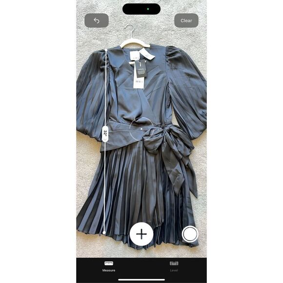 NWT ACLER satin wrap pleated Harlem dress in petrol US 4, $399 - Picture 11 of 13